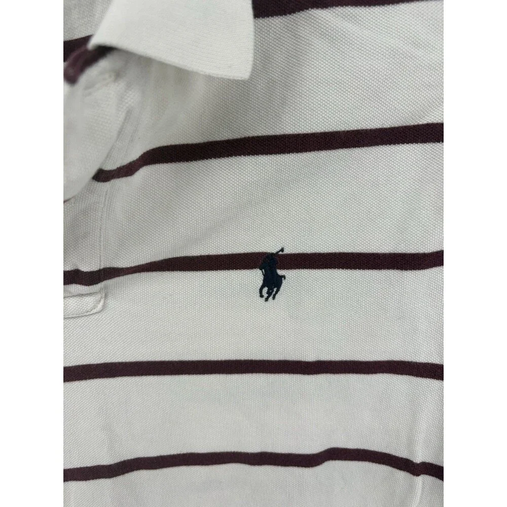 Polo Ralph Lauren Men’s Striped Polo Shirt Maroon And Cream Logo Size Medium